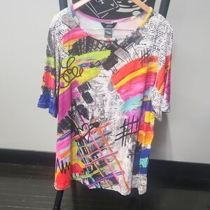 Ali Miles Vibrant Multicolor Blouse Graffitti Style
